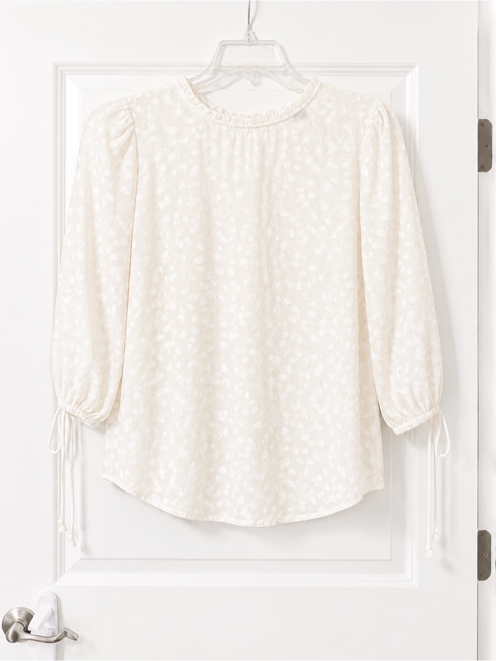 Papermoon White Textured Long-Sleeve Tie-Sleeve Blouse